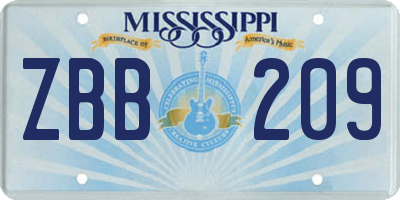 MS license plate ZBB209