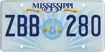 MS license plate ZBB280