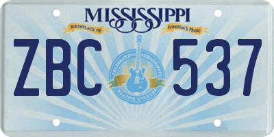 MS license plate ZBC537