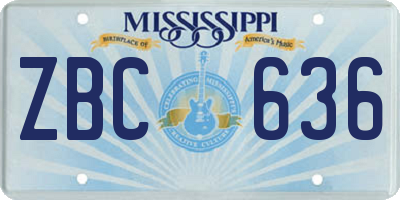 MS license plate ZBC636