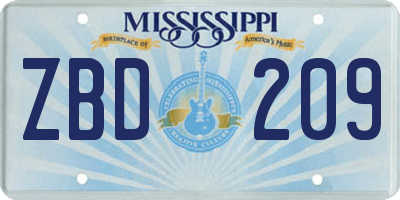 MS license plate ZBD209