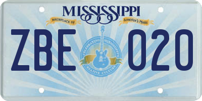 MS license plate ZBE020