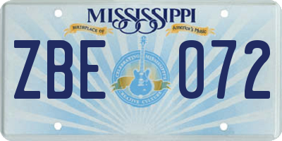 MS license plate ZBE072