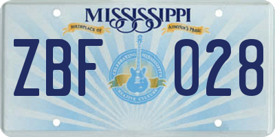 MS license plate ZBF028