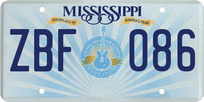 MS license plate ZBF086