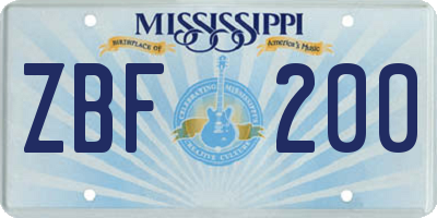 MS license plate ZBF200