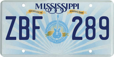 MS license plate ZBF289