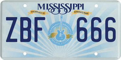 MS license plate ZBF666
