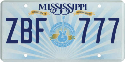 MS license plate ZBF777