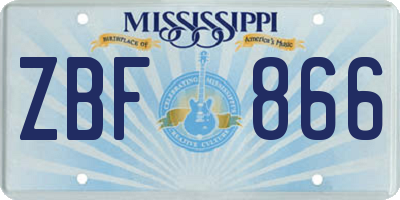 MS license plate ZBF866