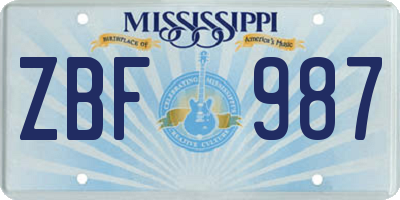 MS license plate ZBF987
