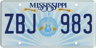 MS license plate ZBJ983