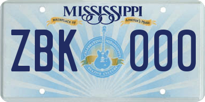 MS license plate ZBK000