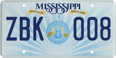 MS license plate ZBK008