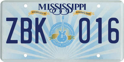 MS license plate ZBK016