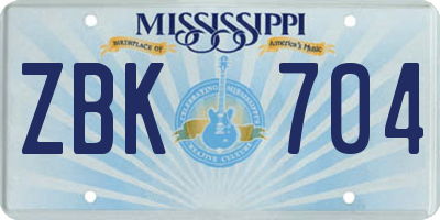 MS license plate ZBK704