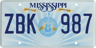 MS license plate ZBK987