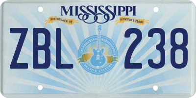MS license plate ZBL238