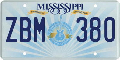 MS license plate ZBM380