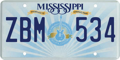 MS license plate ZBM534