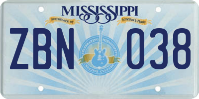 MS license plate ZBN038
