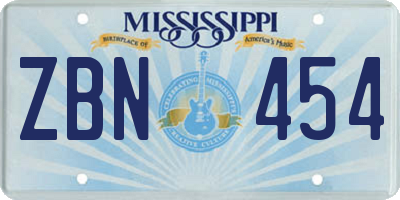 MS license plate ZBN454