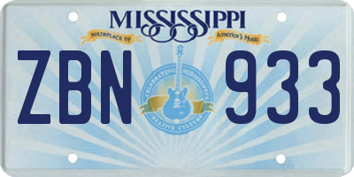 MS license plate ZBN933