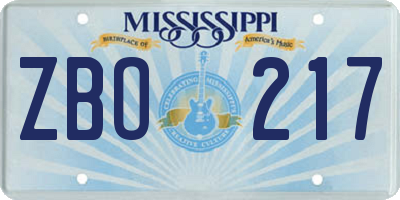 MS license plate ZBO217