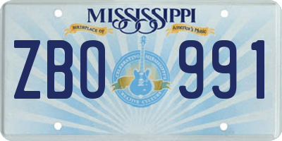 MS license plate ZBO991