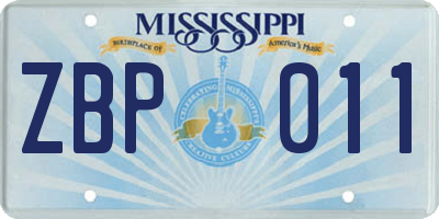 MS license plate ZBP011
