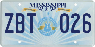 MS license plate ZBT026