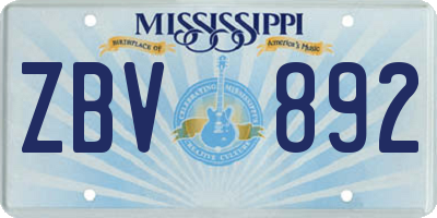 MS license plate ZBV892