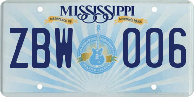 MS license plate ZBW006