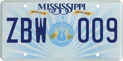 MS license plate ZBW009