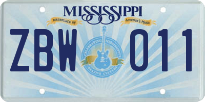 MS license plate ZBW011