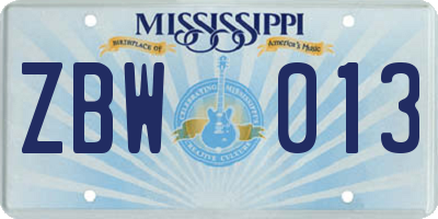 MS license plate ZBW013