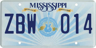 MS license plate ZBW014