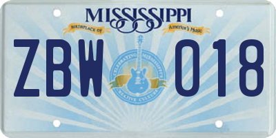 MS license plate ZBW018