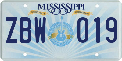 MS license plate ZBW019