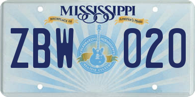 MS license plate ZBW020