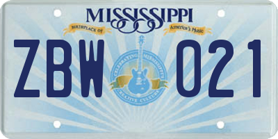 MS license plate ZBW021