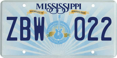 MS license plate ZBW022