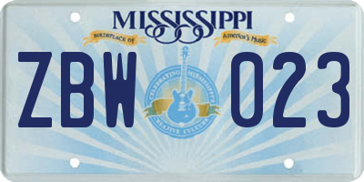 MS license plate ZBW023