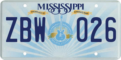 MS license plate ZBW026
