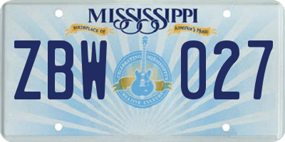 MS license plate ZBW027