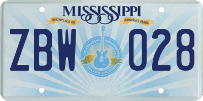 MS license plate ZBW028