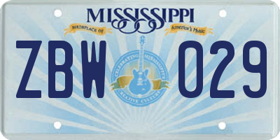 MS license plate ZBW029