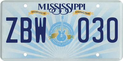 MS license plate ZBW030