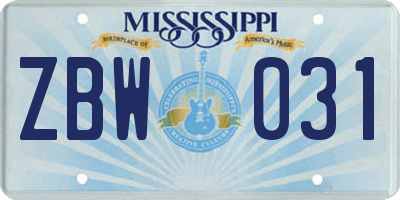 MS license plate ZBW031