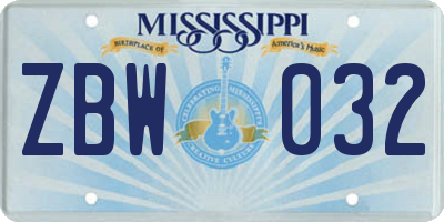 MS license plate ZBW032